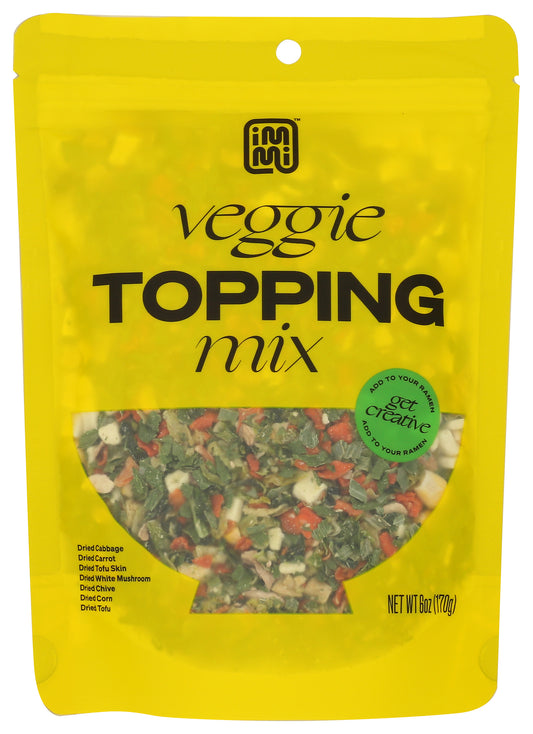 Immi veggie ramen topping on white background
