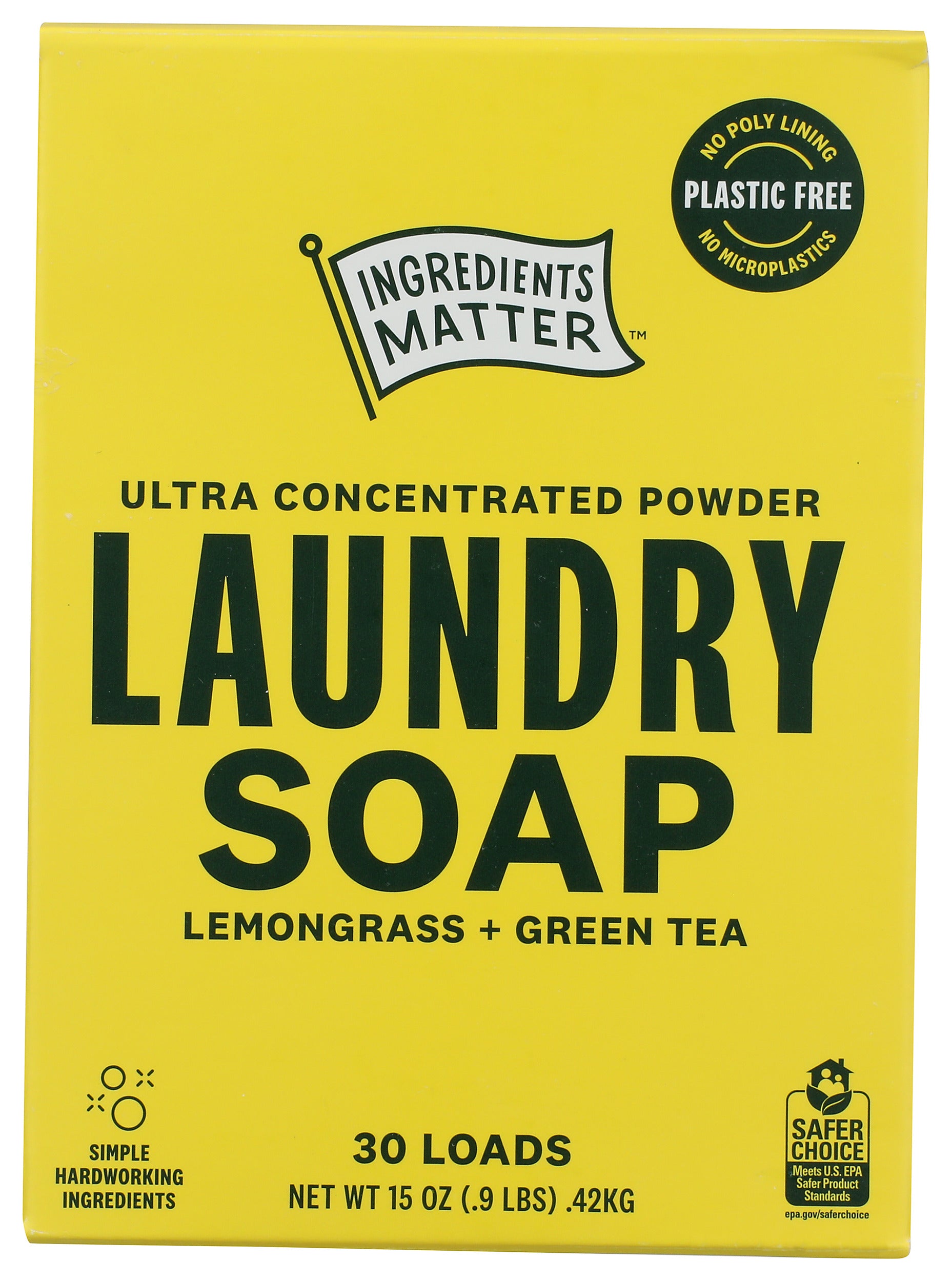 Ingredients Matter Laundry Soap Powder on white background