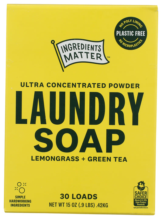 Ingredients Matter Laundry Soap Powder on white background