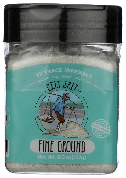 Celt Salt By Nature's Pantry sea salt shaker on white background