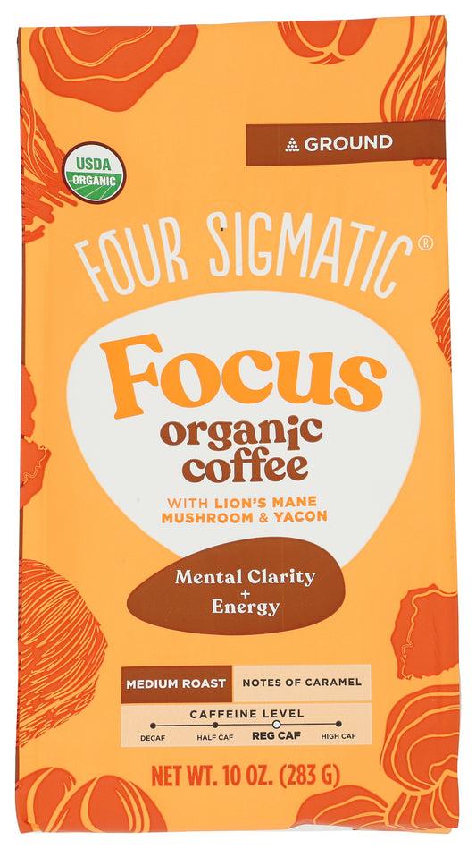 Four Sigmatic ground coffee on white background