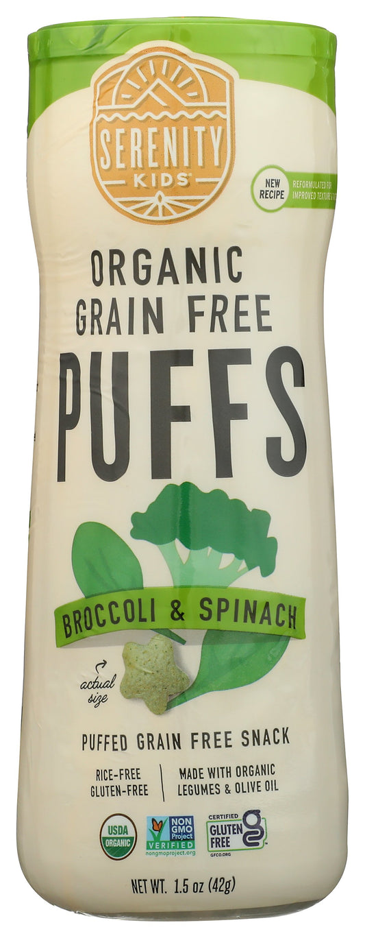 Serenity Kids Organic Broccoli & Spinach Puffs on white background