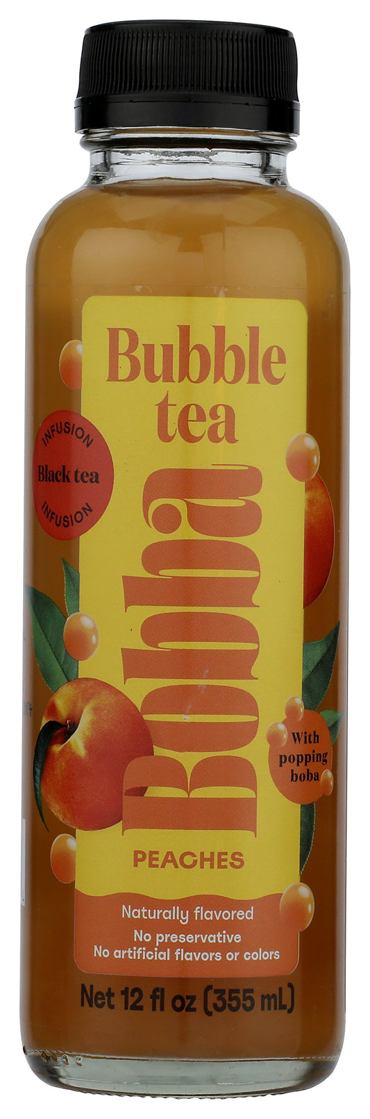 Bobba Peaches Bubble Tea on white background