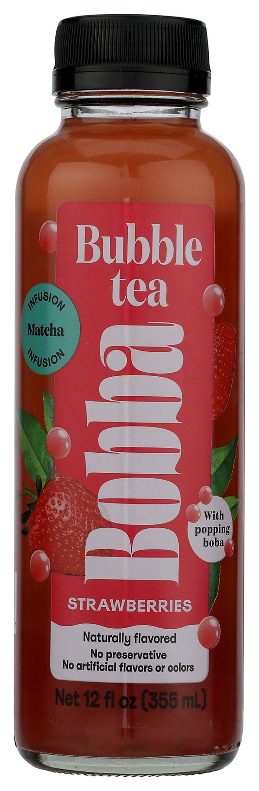 Bobba Strawberry Bubble Tea on white background