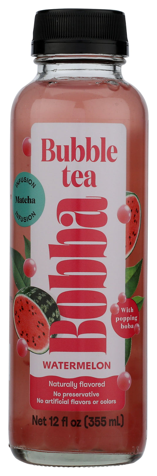 Bobba Watermelon Bubble Tea on white background