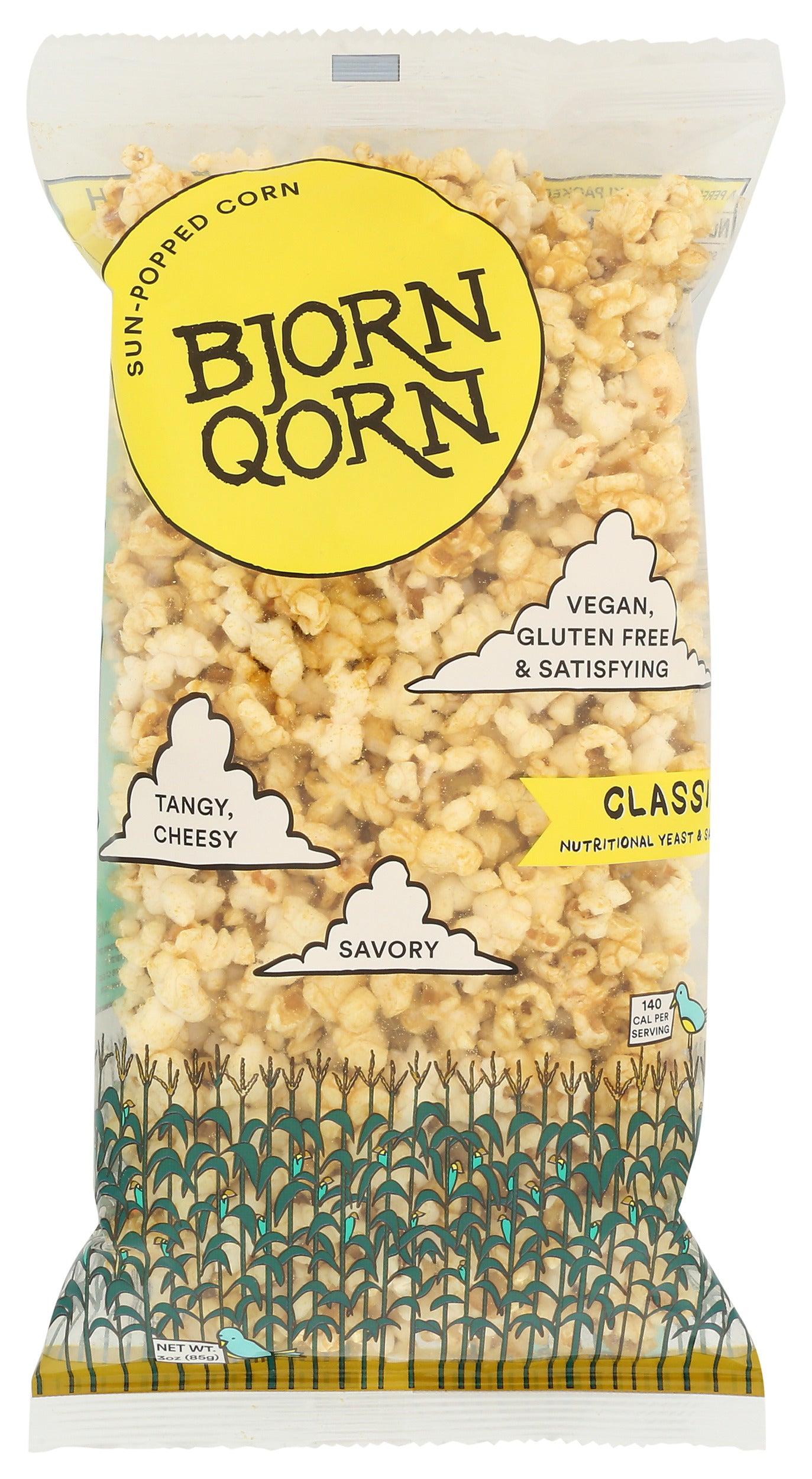 Bjornqorn popcorn on white background