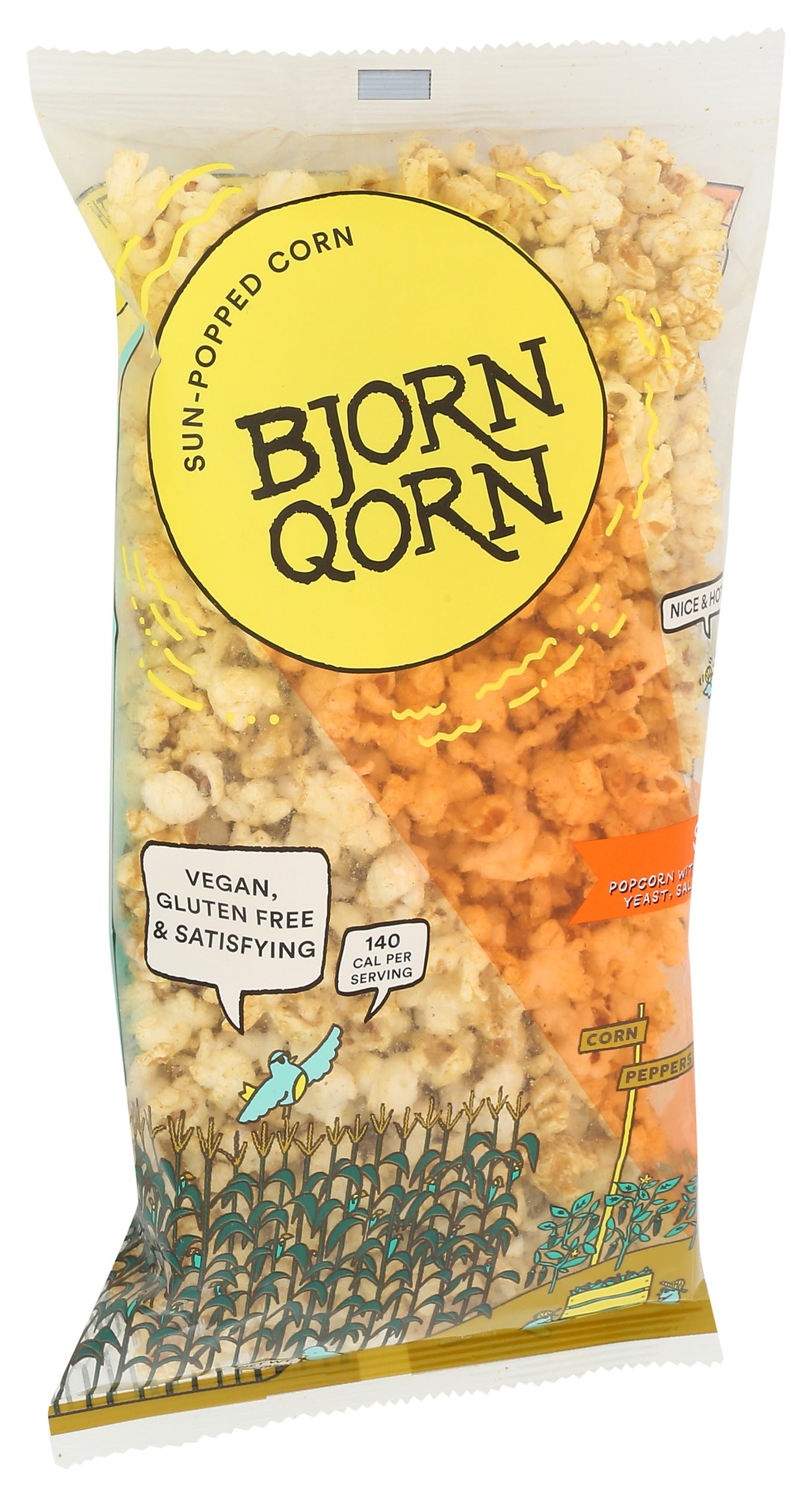 Bjornqorn popcorn on white background