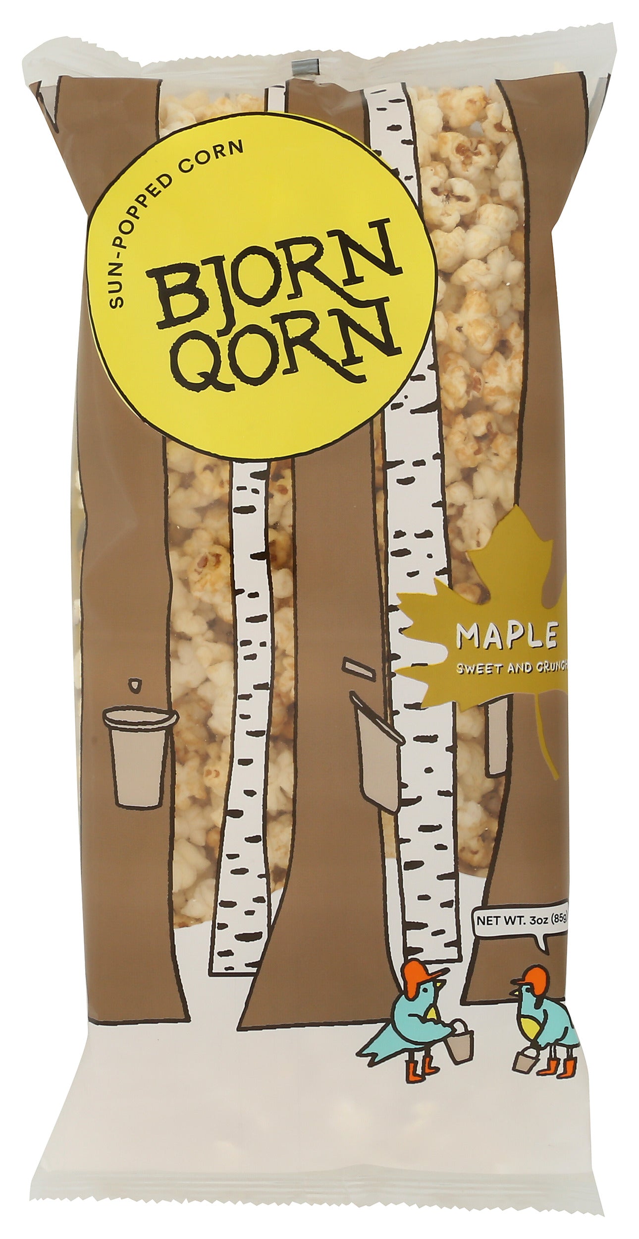Bjornqorn maple popped corn on white background