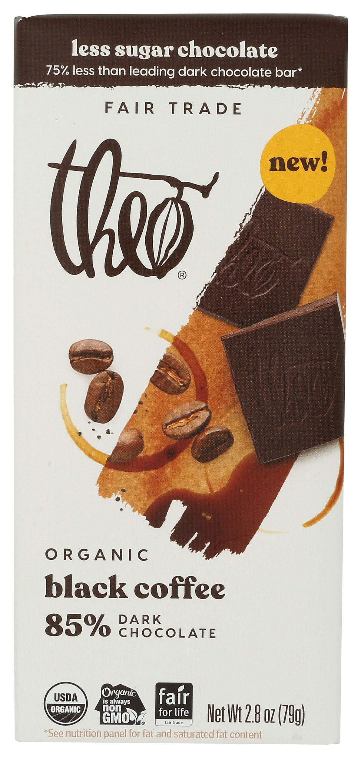 Theo Chocolate bar on white background