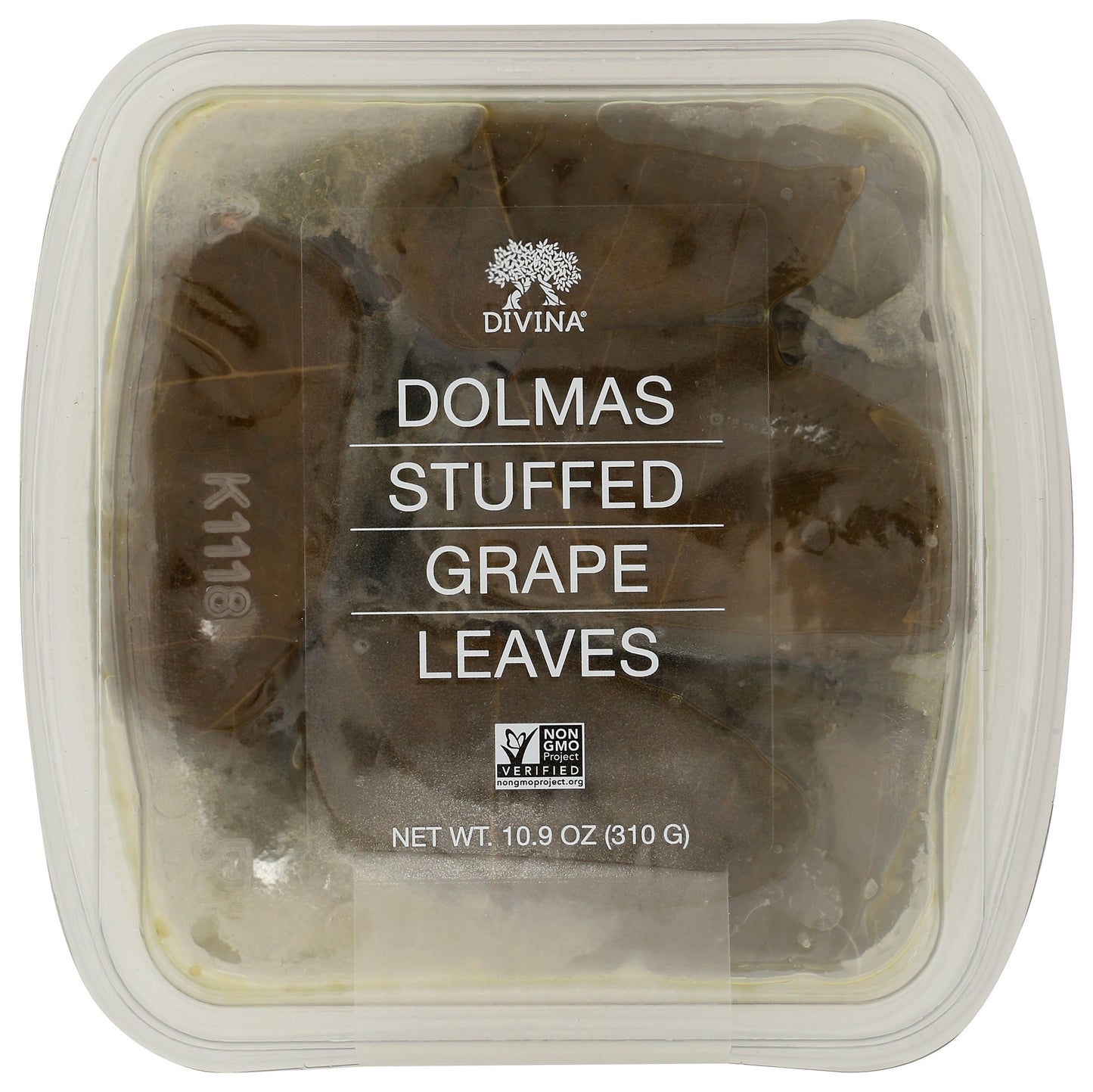 Divina stuffed grape leaves on white background