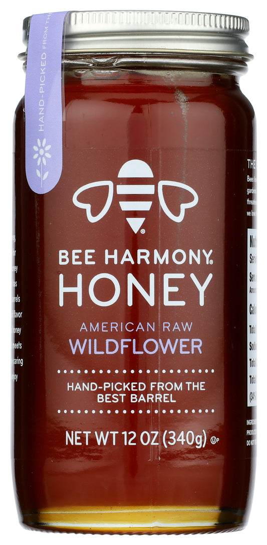 Bee Harmony Honey jar on white background