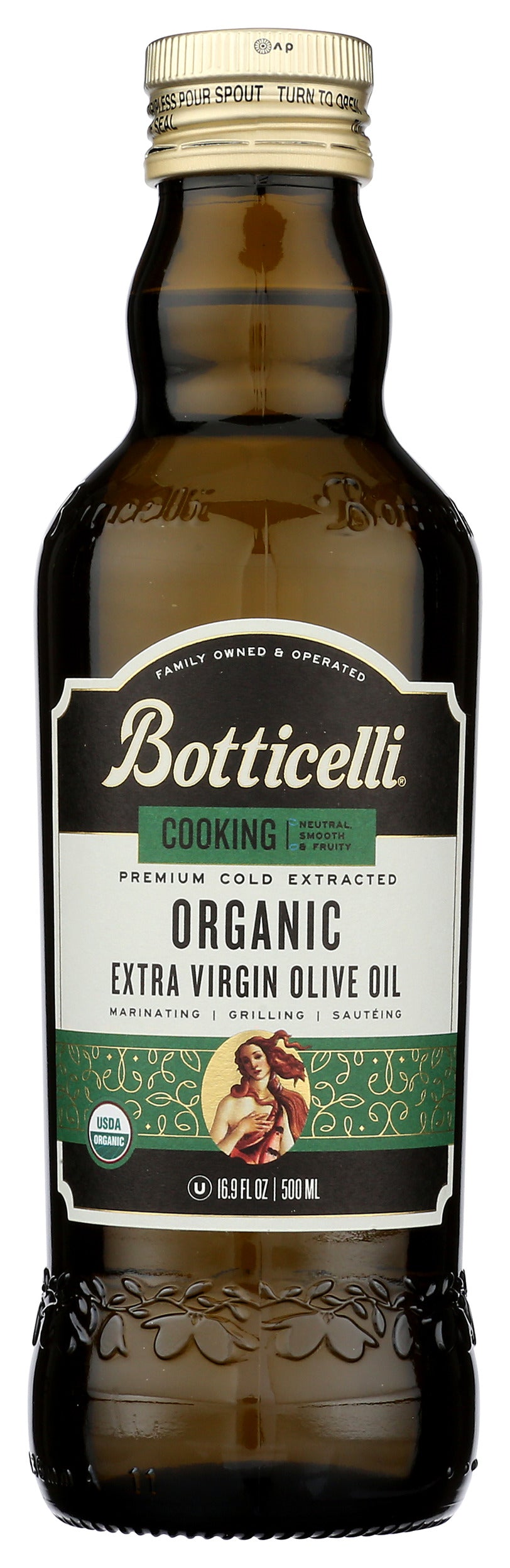 Botticelli olive oil bottle on white background