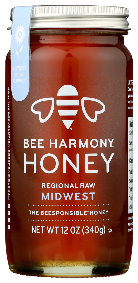 Bee Harmony Honey jar on white background