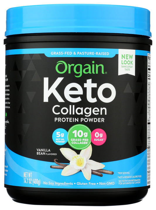 Orgain Keto Collagen Powder on white background