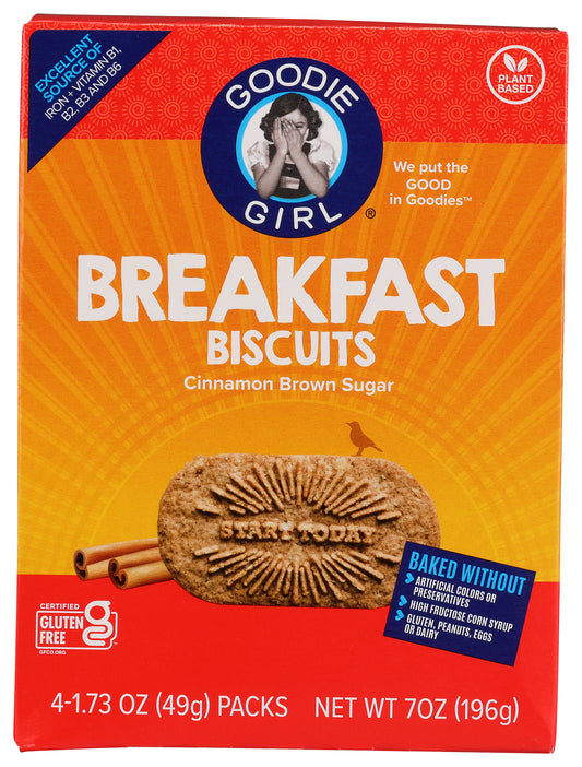 Goodie Girl breakfast biscuits on white background