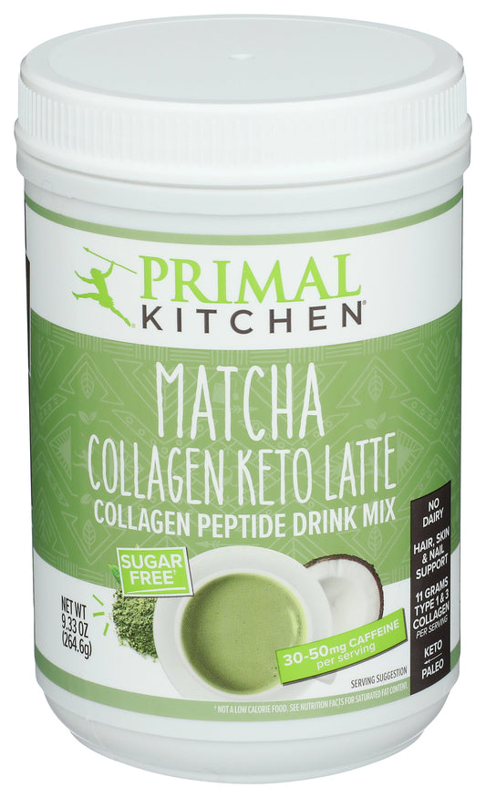 Primal Kitchen collagen latte matcha on white background