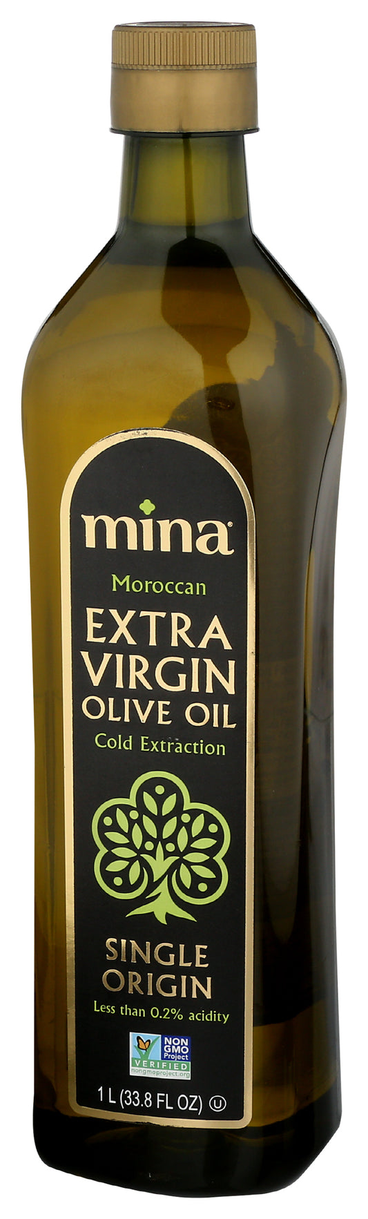 Mina Extra Virgin Olive Oil bottle on white background