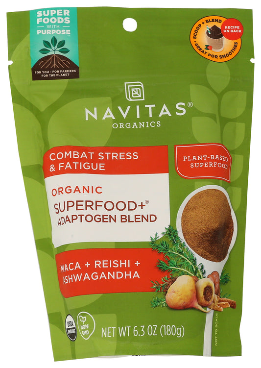 Navitas Organics adaptogen blend on white background