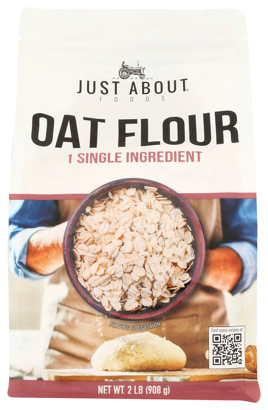 Just About Foods oat flour on white background
