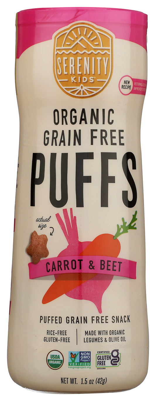 Serenity Kids Grain Free Carrot & Beet Puffs on white background
