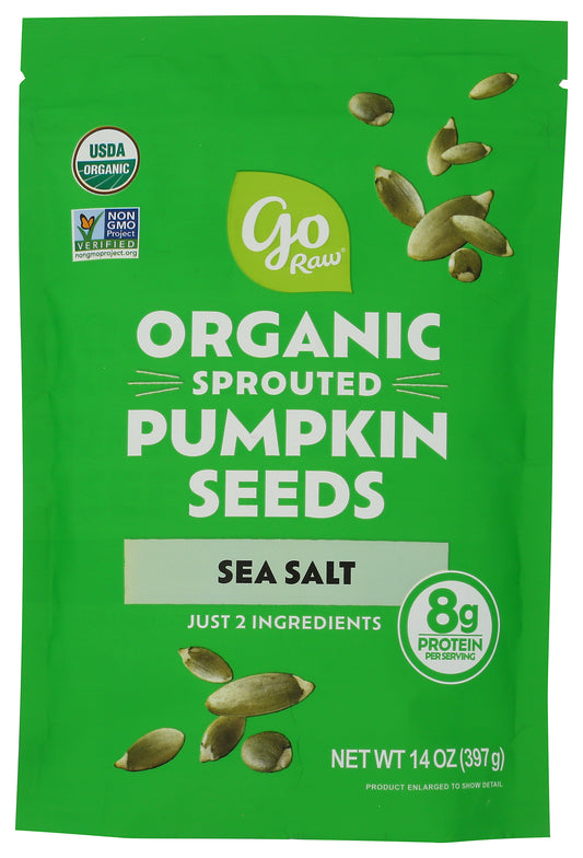 Go Raw Sprouted Pumpkin Seeds on white background