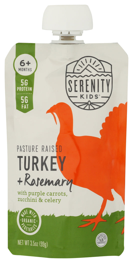 Serenity Kids Free Range Turkey puree pouch on white background