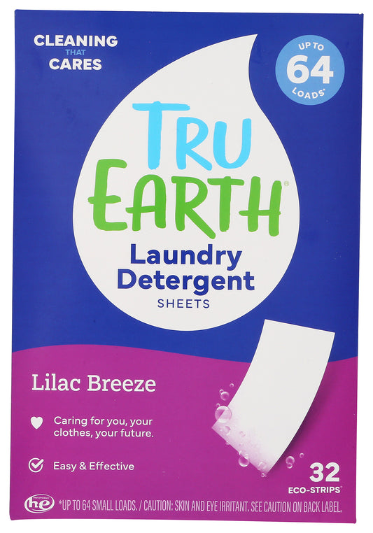 Tru Earth laundry detergent eco-strips on white background