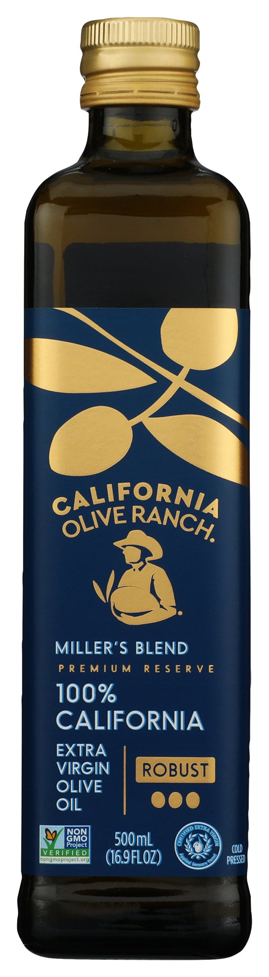 California Olive Ranch extra virgin olive oil on white background