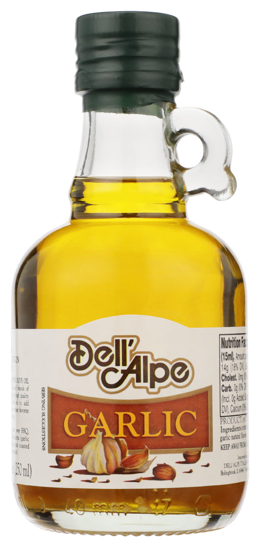 Dell'Alpe Garlic Extra Virgin Olive Oil on white background