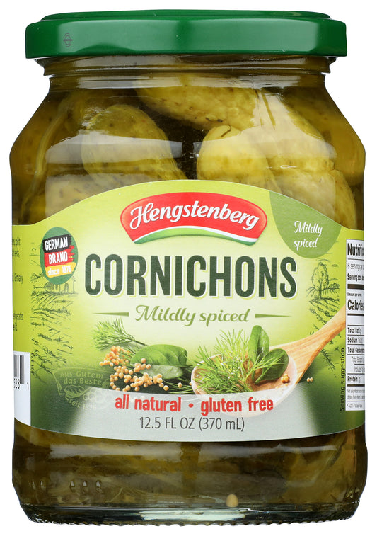 Hengstenberg cornichons on white background