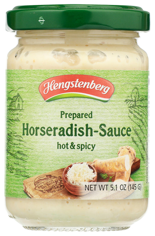 Hengstenberg Hot & Spicy Prepared Horseradish on white background