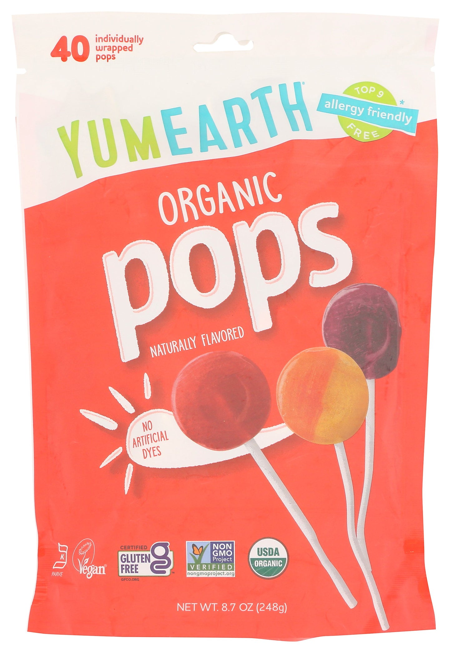 Yumearth lollipops on white background