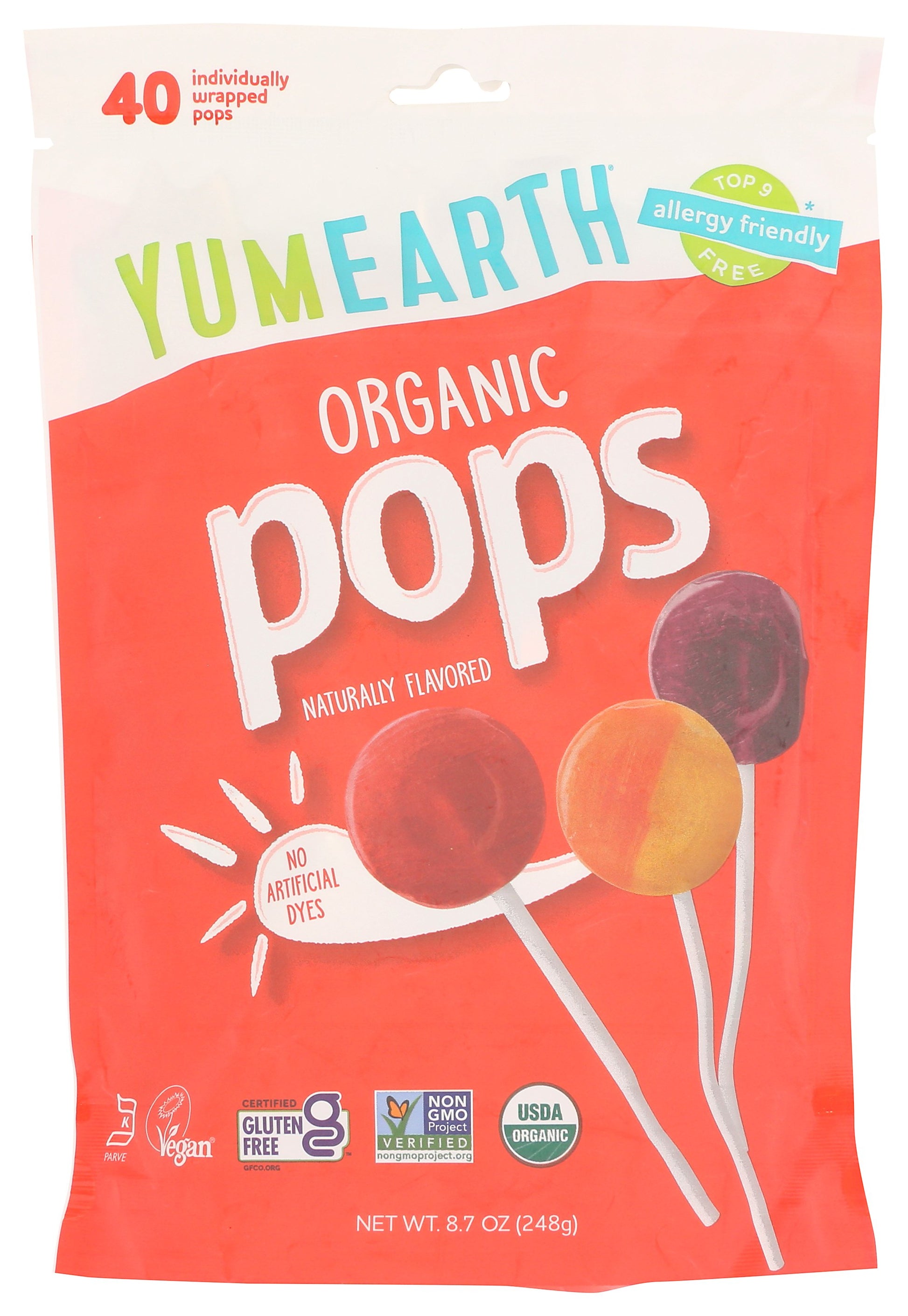 Yumearth lollipops on white background