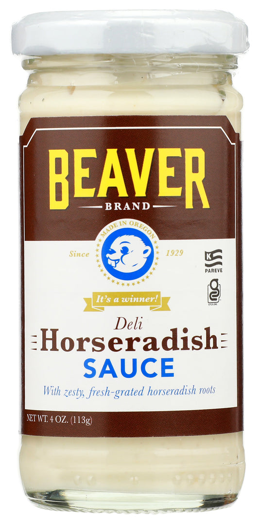 Beaver Brand horseradish sauce on white background
