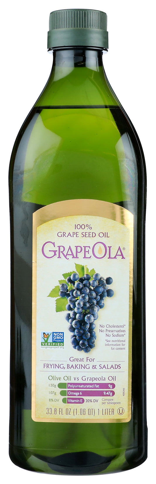 Grapeola grapeseed oil bottle on white background