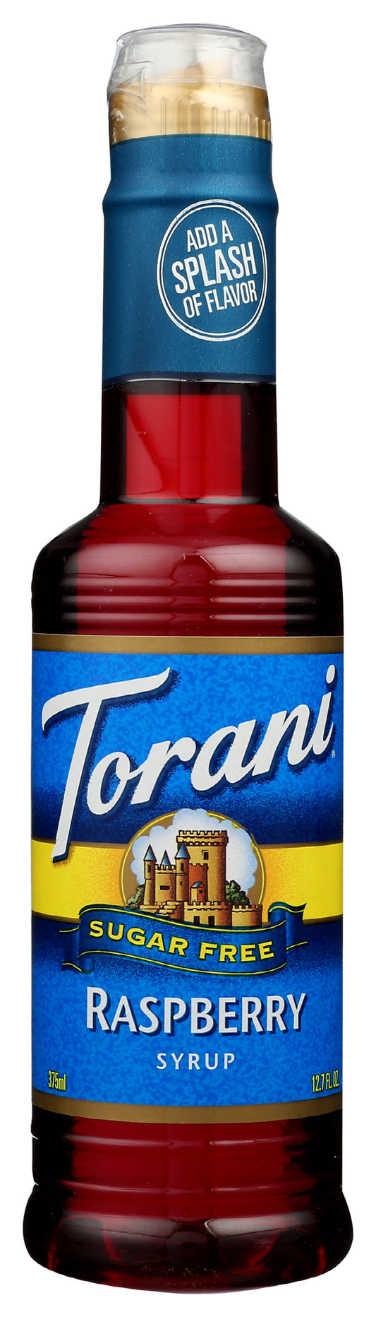Torani Sugar Free Raspberry Syrup on white background