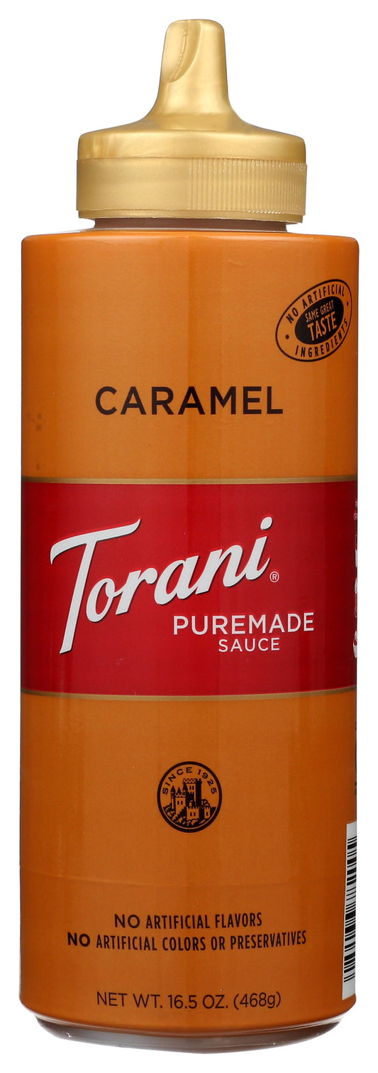 Torani Caramel Sauce on white background